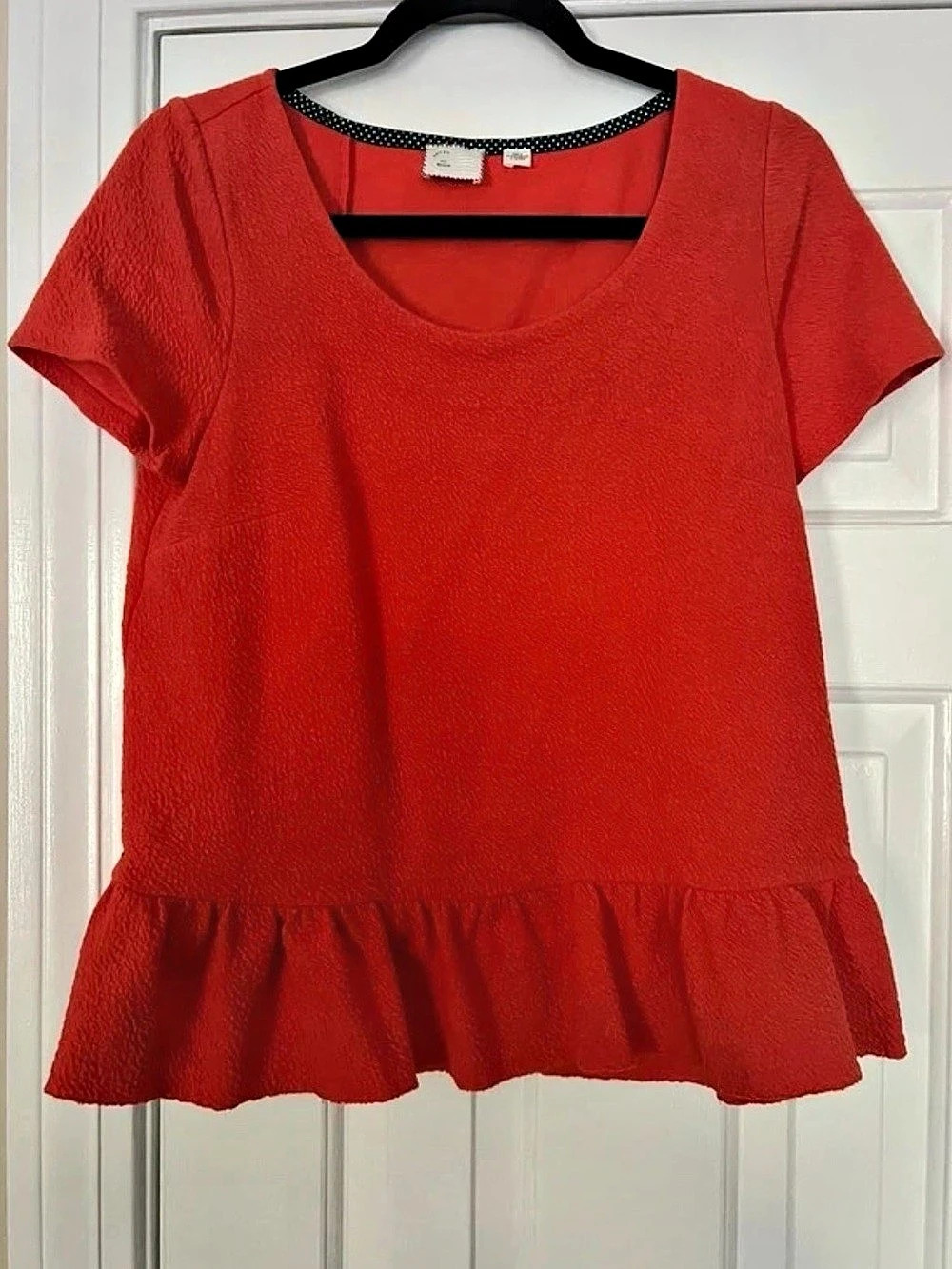 Anthropologie Red Peplum Short Sleeve Top Size Medium